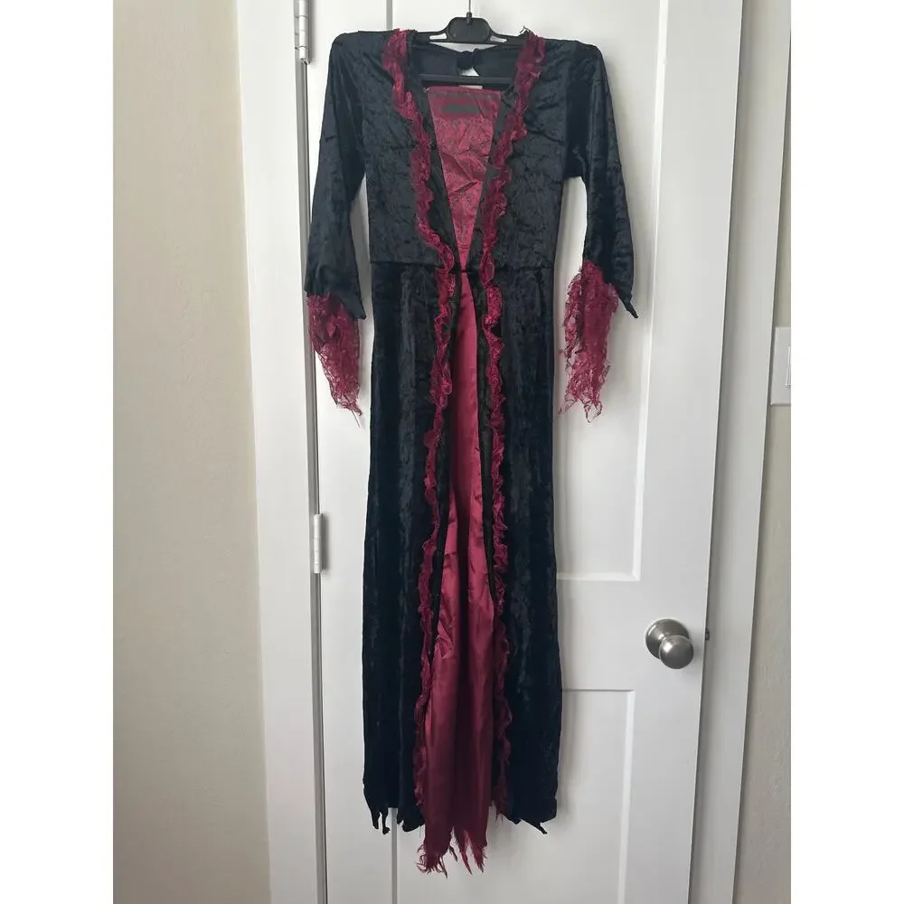 Girls Red & Black Wicked Sorceress Witch Vampira Dress Halloween Costume Sz 10